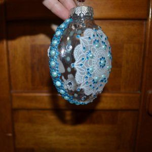 Handmade Ornament Clear Plastic Glass with Applications Rhinestones Round